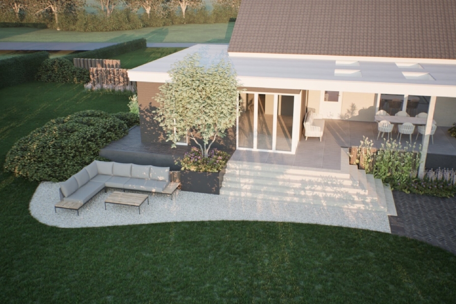 Atmospheric impression of a garden with elevation differences in Meijel.
