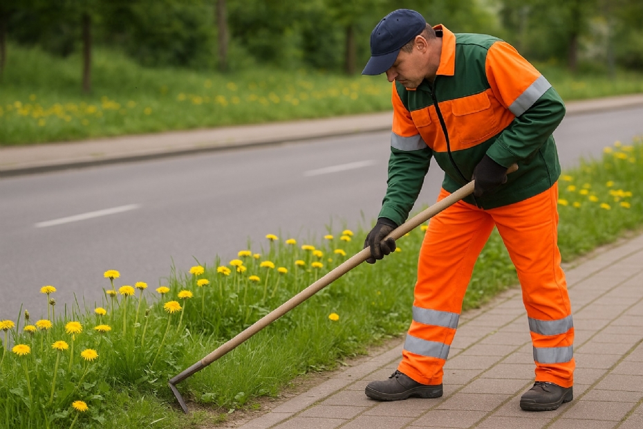 Gardener hoeing (image generated with AI)